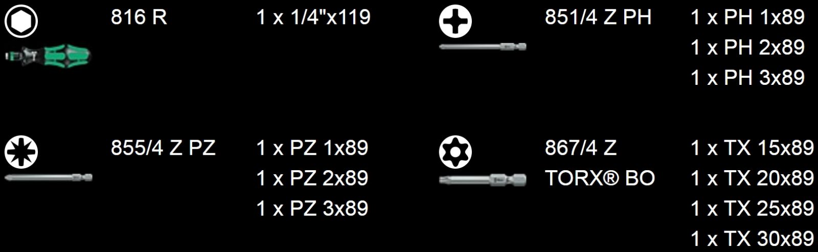 ידית מברג עם עם ביטים וורה WERA KRAFTFORM KOMPAKT 41 05059299001 4013288096326 מידות
